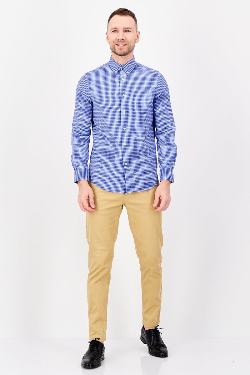 Chaps Men Performance Fit Checkered Long Sleeve Casual Shirt, Blue - Image 4